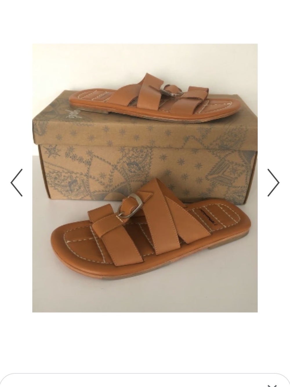 Free People Tan Leather Sloan Buckle Slide Sandals with Silver Buckle